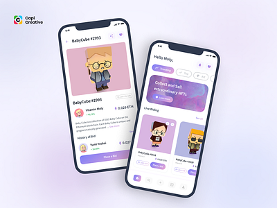 UI NFTs Concept app auction bid capi creative crypto design detail gradient home linear mobile nfts purple trending ui ui kit