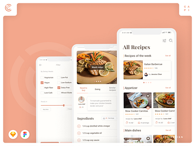 Caco - Cooking Mobile App UI Kit app caco capi cooking app creative design figma mobile sketch ui kit vector