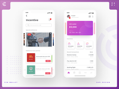 Cen Wallet Mobile App UI Kit app banking app capi cen creative design figma ios mobile money management sketch ui kit wallet