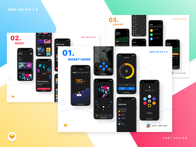 Deep iOS 13 Design Kit app capi creative crypto deep design ecommerce ios mobile music sketch smart home ui kit vector