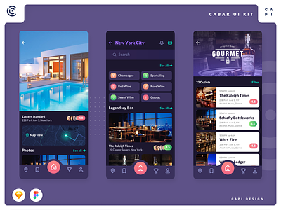 CaBar - Bar & Restaurant Application UI Kit app cabar capi creative design figma ios mobile restaurant app sketch ui ui kit vector