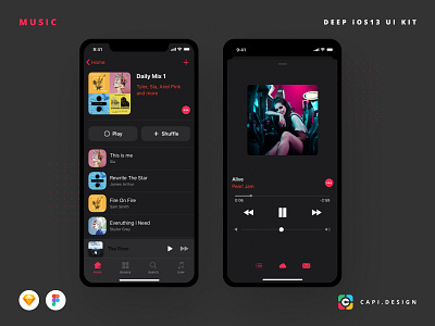 Deep iOS 13 Design Kit Music Category app capi creative deep design ecommerce figma ios mobile sketch ui kit vector