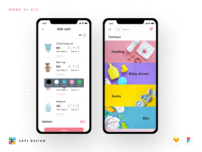 Moby Baby E-commerce Mobile App UI Kit app baby capi creative design ecommerce figma ios mobile moby sketch ui ui kit vector