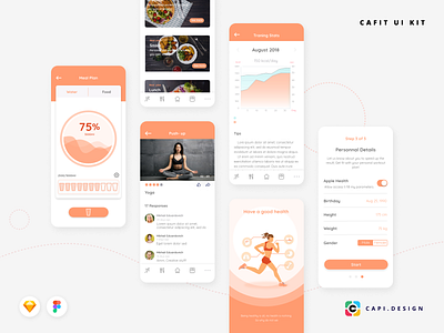 Cafit - Workout Mobile UI Kit Free Download app cafit capi creative design figma free download ios mobile sketch ui kit vector workout