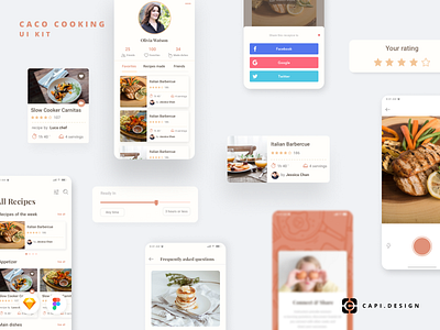 Caco Cooking Mobile App UI Kit app cacook capi cooking app creative design figma ios kit mobile sketch ui ui kit vector