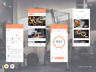 Cafit - Workout Mobile UI Kit Free Download app capi creative design figma fitness free ios mobile sketch ui kit