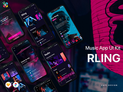 RLING Music App UI Kit Free Version app capi creative design figma ios kit mobile musicapp rling sketch ui ui kit vector