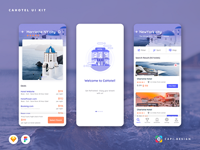 CaHotel Hotel Booking App UI Kit app booking app cahotel capi creative design figma hotel booking mobile sketch ui ui kit vector