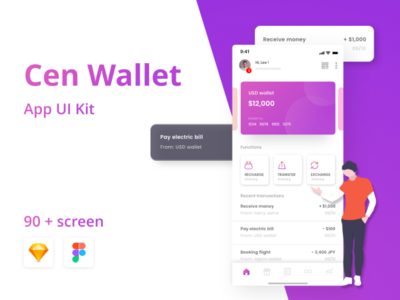 CenWallet Banking Mobile App UI Kit app capi cenwallet creative design figma ios mobile money management sketch ui kit vector