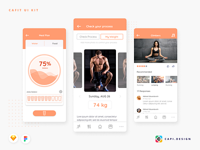 Cafit - Workout Mobile UI Kit Free Download app capi creative design figma fitness free download mobile sketch ui kit vector