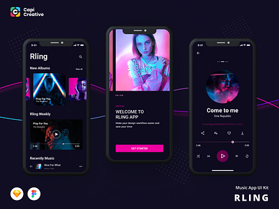 RLING Music App UI Kit Free Download app capi creative design figma free download ios mobile music music app rling sketch ui ui kit vector