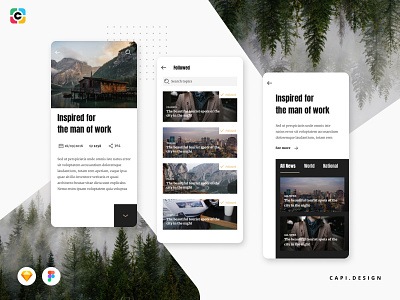 Caily News Mobile App UI Kit app caily capi creative design figma ios mobile news sketch ui ui kit vector