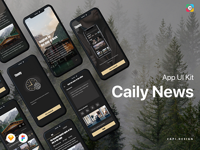 Caily News Mobile App UI Kit app caily capi creative design figma ios magazine mobile news sketch ui kit vector