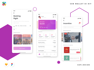 Cen Wallet Mobile App UI Kit app capi cenwallet creative design figma mobile sketch ui kit vector wallet