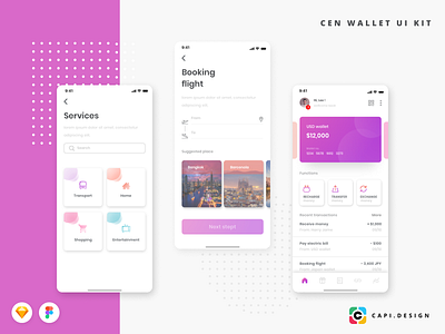 Cen Wallet Mobile App UI Kit app capi cenwallet creative design figma ios mobile sketch ui ui kit vector wallet