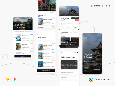 LITOUR Travel Booking App UI Kit app booking capi creative design figma mobile sketch traveling ui kit vector