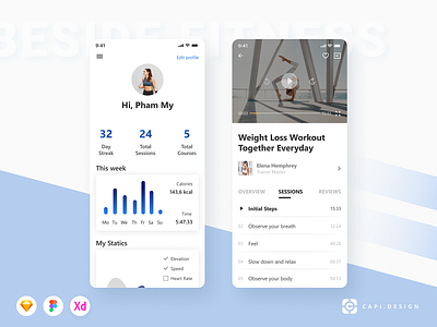 Beside Fitness App UI Kit app capi creative design figma fitness app ios mobile sketch ui ui kit vector