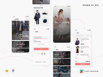 Veera E-commerce Mobile App UI Kit app capi creative design ecommerce figma ios mobile sketch ui kit vector