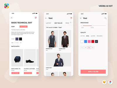 Veera E-commerce App UI Kit app capi creative design ecommerce ecommerce app fashion figma mobile sketch ui kit vector