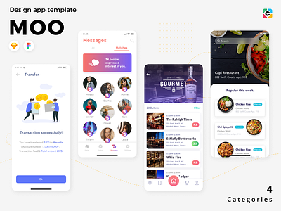 MOO - Banking, Restaurant, Food and Dating App UI Kits