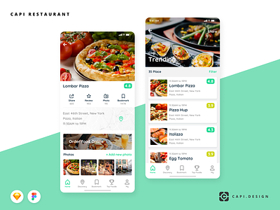 Capi Restaurant UI Kit from Capi Creative app app design capi creative design figma ios mobile sketch ui kit uidesign