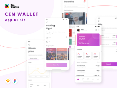 [Updated] Crypto Wallet App Design - Cen Wallet UI Kit app app design clean creative crypto wallet design figma ios app mobile sketch ui design ui kit vector