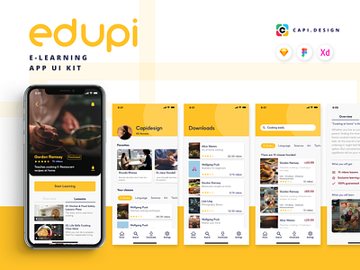 Edupi - E-learning App UI Kit app design clean creative design figma mobile app sketch ui design ui designer ui kit uiux vector