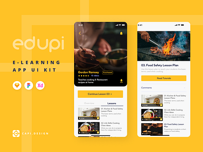 Edupi - UI Kit for E-learning App app branding capi creative design e learning figma mobile sketch ui kit vector