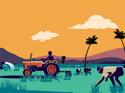 Farming with tractor illustration.