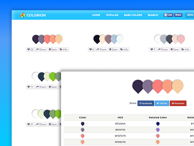 Colorion.co home and detail page app application color color palette design interface ui ux web
