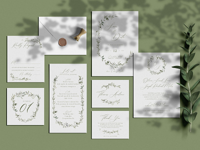 Watercolor Eucalyptus Wedding Invitation Suite