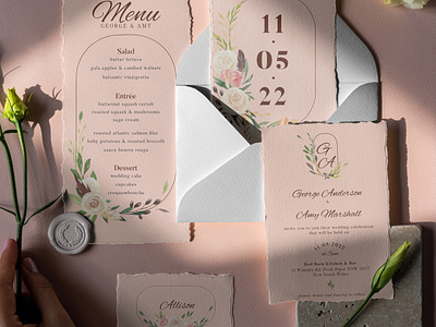 Modern Floral Wedding Invitation Suite