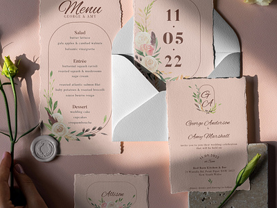 Modern Floral Wedding Invitation Suite