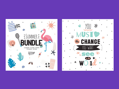 Summer Stickers, Cards, Posters, Patterns & Elements