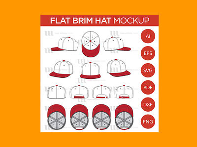 Hat Mockup: Flat Brim Hats Vector Templates Mockup