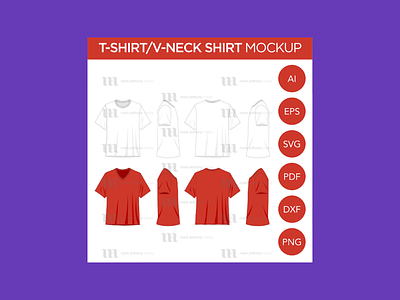 T-Shirt and V-Neck Shirts Vector Template Mockup shirts vector shirts vector t shirt and v neck t shirt and v neck template mockup