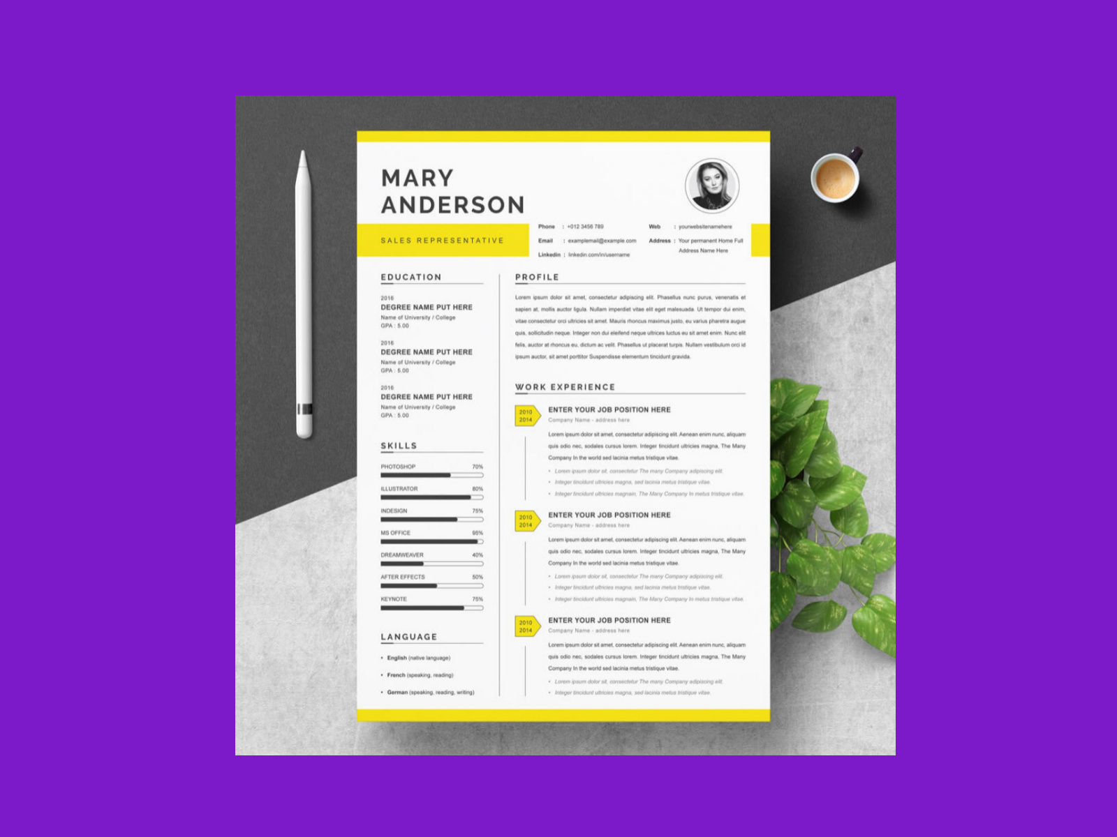 Resume Template/CV Design Pattern by MasterBundles on Dribbble