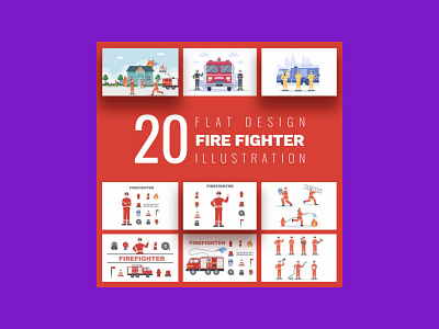 20 Group of Firefighters Illustration