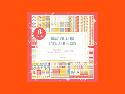 Best Friends – Cats and Birds Planner Stickers best friends birds cats planner stickers
