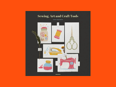 Sewing, Art and Craft Tools Vector Illustrations illustrations sewing vector