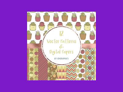 Vector Succulents, Cacti and Doodles Patterns and Digital Papers cacti digital papers succulents
