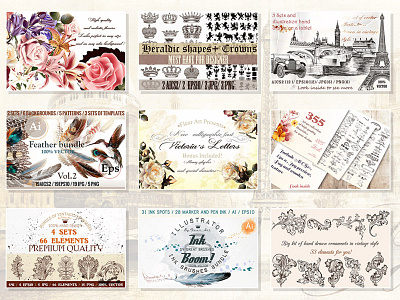 Ultimate Vintage Bundle: Illustrations, Brushes, Fonts