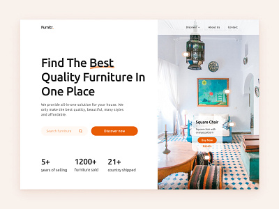 Furnitr. - Furniture Landing Page app design furniture furniture landing page home page landing page light mode orange trend ui web design website design white