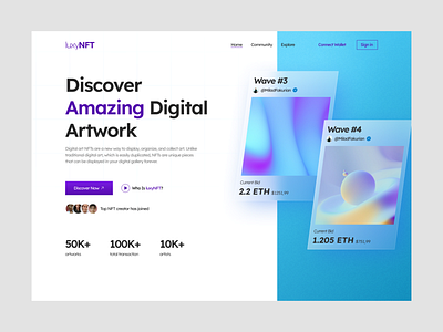 luxyNFT - NFTs Marketplace Landing Page app clean crypto design home page landing page light mode nft nft landing page nft marketplace nfts ui ui design uiux ux web app web crypto website