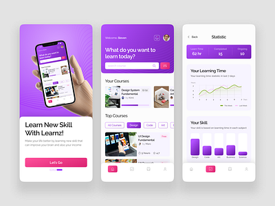 Learnz - Learning Mobile App app branding design home home page home screen learn app learning learning app light light mode onboarding screen pink purple stat statistic ui ui design uiux