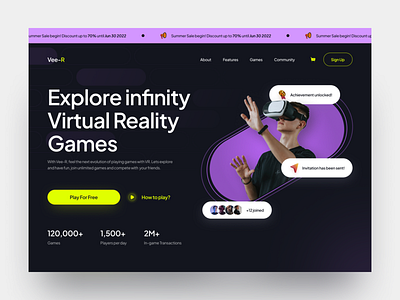 Vee-R - VR Game Store Landing Page design ecommerce game game store home page landing page store ui uiux virtual virtual reality vr vr game vr landing page vr store