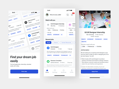 Jobxy - Job Finder Mobile App app blue design find job home job job app job finder job portal jobs light mode mobile mobile app trending ui uiux