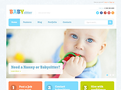 Babysitter - Responsive WordPress Theme baby blue child clean flat green orange sitter template unique webdesign