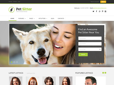PetSitter - Job Board Responsive WordPress Theme animal care cat dog green light pet site sitter sitting template themeforest