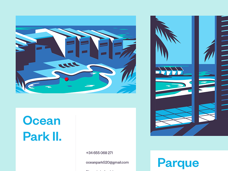 Vacation yay! business card hotel spain colorful negative illustration